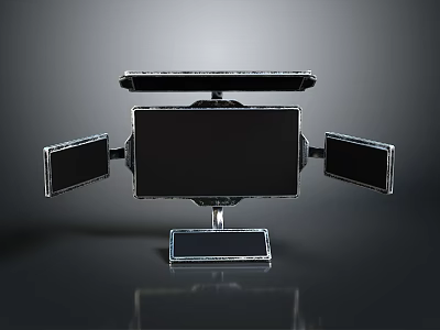 Multi Screen Electronic Device With Main Display And Side Screens On Base Stand 3d model