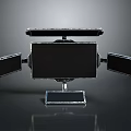 Multi Screen Electronic Device With Main Display And Side Screens On Base Stand 3d model