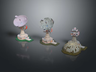 Architectural Models of Satellite Dishes and Dome Structures with Detailed Support Bases and Varied Designs 3d model