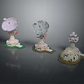 Architectural Models of Satellite Dishes and Dome Structures with Detailed Support Bases and Varied Designs