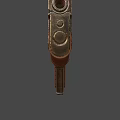 Classic Industrial Design Metal Pistol With Brown Striped Grip And Metallic Body Finish