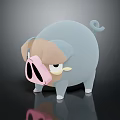 Cartoon Style Pig Game Movie Character With Light Blue Body Brown Ears And Pink Nostrils