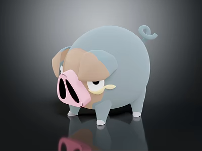 Cartoon Style Pig Game Movie Character With Light Blue Body Brown Ears And Pink Nostrils 3d model