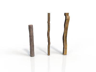 Three Household Decorative Wooden Sticks In Various Shapes Dark Brown Light Brown Yellowish Brown 3d model