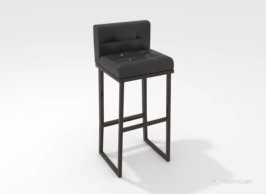 Black Upholstered Bar Stool With Backrest And Modern Metal Frame Design 3d model 
