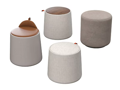 Modern Stylish Stools Featuring Fabric Upholstery And Wooden Top In Neutral Tones 3d model