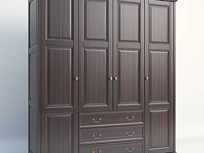 Elegant Dark Wooden Wardrobe Design With Multiple Panel Doors And Drawer Storage 3d model