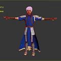 Game and Movie Character With White Hair Blue Robe Silver Armor Standing Pose Arms Outstretched