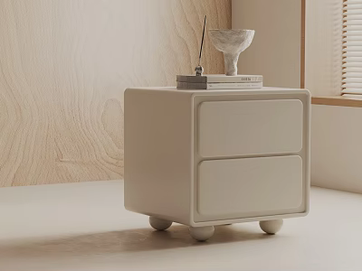 Ivory Modern Side Table With Two Drawers And Round Wooden Legs 3d model