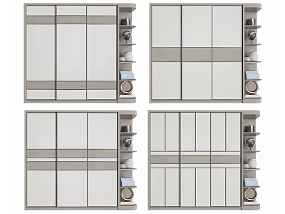 Modern Wardrobe Designs Featuring Sliding Doors And Side Shelves With Decorative Items 3d model