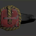 Red And Gray Metal Hook Wrapped With Yellow Rope On Dark Surface