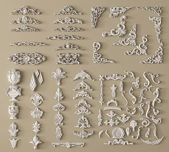French carved corner flower lamp panel plaster components 3d model