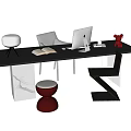 Modern Desk and Chair Combination Stool Dining Chair Desk Lamp 3d model