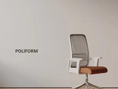 Poliform Office Chair With Mesh Back White Armrests Brown Seat Cushion And Metal Base 3d model