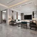 Modern Living and Dining Room Interior Design With Gray Flooring Green Chairs TV Wall