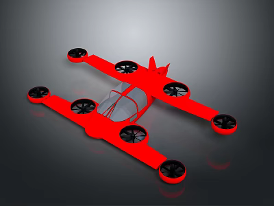 Red Multi Rotor Aircraft With Transparent Cockpit And Six Black Propellers 3d model