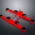 Red Multi Rotor Aircraft With Transparent Cockpit And Six Black Propellers
