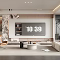 Modern Living Room Interior With Sofa TV Coffee Table Armchair And Marble Accent Wall
