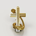 Luxury Gold Cross Jewelry Pendant with Coiled Snake Design and Sparkling Diamonds