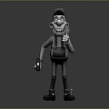 Cartoon Style 3D Model Game and Movie Character with Hat Overalls and Microphone Device