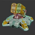 Yellow and Silver Mechanical Multi Barrel Turret Weapon with Metallic Base Structure 3d model