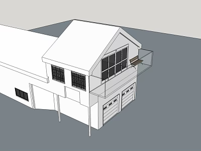 Modern Detached House Exterior With Gable Roof Balcony Windows And Garage 3d model