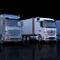 Modern Commercial Utility Trucks In Silver And Blue With Cargo Boxes And Cab Designs