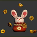 Modern Cartoon Characters New Year Rabbit Fu Rabbit Money Rabbit 3d model