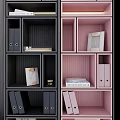 Modern TV Wall Unit With Dark And Pink Wooden Cabinets Open Shelves And Storage Spaces