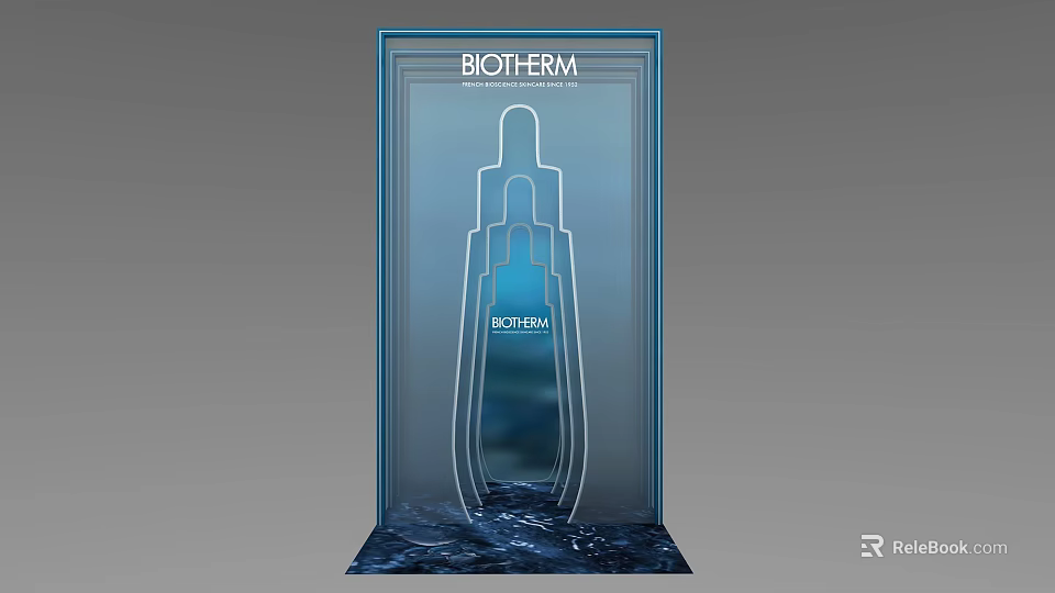 Biotherm Brand Display Featuring ACTIVAL Bottle Silhouette And Blue Water Base 3d model 
