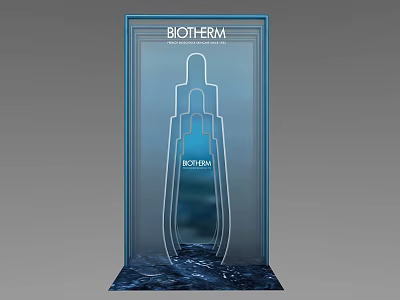 Biotherm Brand Display Featuring ACTIVAL Bottle Silhouette And Blue Water Base 3d model