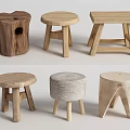 Various Wooden Stools With Stump Round Square And Woven Designs For Home
