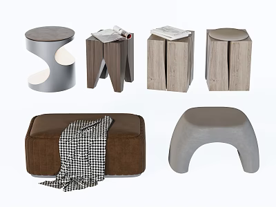 Unique Modern Stools With Various Designs Wooden Metal And Upholstered Seats 3d model