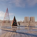 Commercial Landscape Design Featuring Spiral Conical Art Installations And People In Open Space