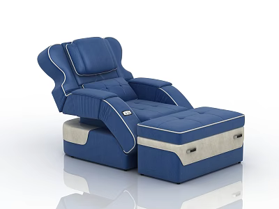 Modern Blue Leather Massage Bed With Adjustable Backrest And Comfortable Footstool 3d model