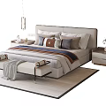 Modern Stylish Bedside Table With Flower Vase And Bed On Soft Bedroom Rug 3d model