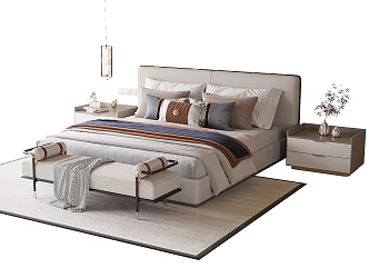 New Chinese-style Double Bed End Stool Bedside Cabinet 3d model