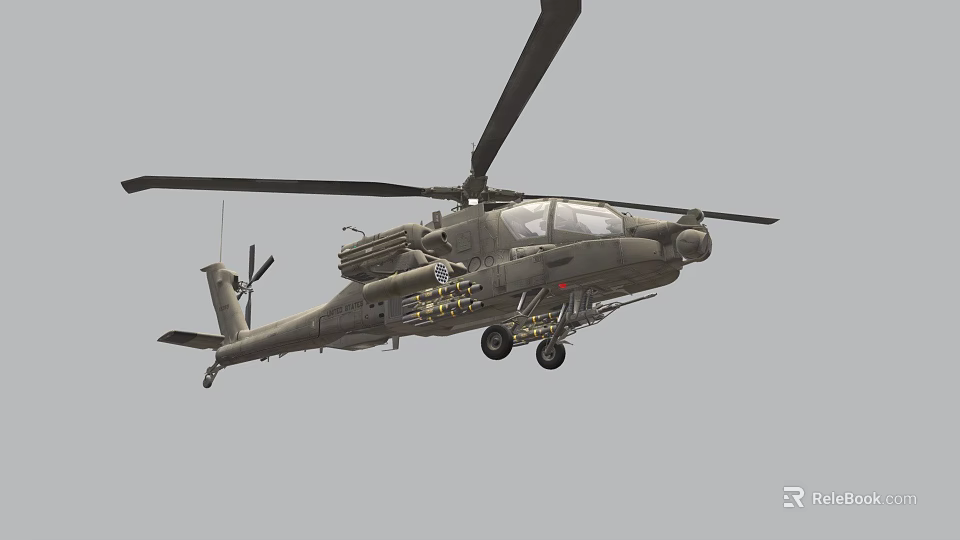 Gray Armed Military Helicopter Flying with Rotors and Weapons in Mid Air 3d model 