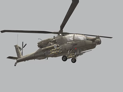 Gray Armed Military Helicopter Flying with Rotors and Weapons in Mid Air 3d model
