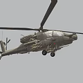 Gray Armed Military Helicopter Flying with Rotors and Weapons in Mid Air