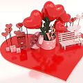 Romantic Valentine's Day Scene with Red Heart Shaped Balloons Mailbox Gift Boxes and Bench