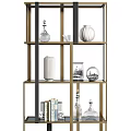 Modern Multi Tiered Bookcase With Metal Frame And Decorative Vases Photo Frames Books