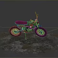 Vintage Motorcycle with Silver Body and Brown Leather Seat Parked on Weathered Ground