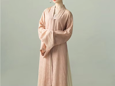 Elegant Woman In Traditional Light Pink Dress With Flowing Sleeves And Graceful Posture 3d model