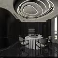 Modern Private Dining Room With Circular Ceiling Light And White Tablecloth 3d model