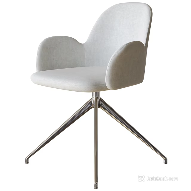 Light Gray Upholstered Single Chair With Armrests And Star Shaped Metal Base 3d model 