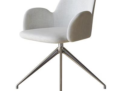 Light Gray Upholstered Single Chair With Armrests And Star Shaped Metal Base 3d model