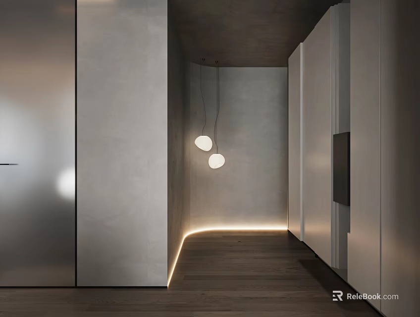 Modern Minimalist Entryway With Pendant Lights Wooden Floor And LED Lighting 3d model 