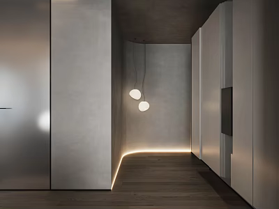 Modern Minimalist Entryway With Pendant Lights Wooden Floor And LED Lighting 3d model