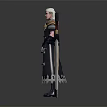 Fantasy Warrior Character With White Hair Ornate Coat And Decorative Greatsword